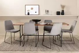 Venture Design Valgomojo stalas, Uno, 200x90 cm, Juodas, Valgomasis kėdė, Muce, 84x43 cm, Pilka