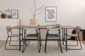 Venture Design Valgomasis stalas, Uno, 200x90 cm, Juodas/Riešutas, Valgomasis kėdė, Kenth, 76x40 cm, Juoda/Šviesiai pilka