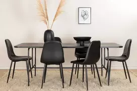 Venture Design Valgomojo stalas, Uno, 200x90 cm, Juodas, Valgomasis kėdė, Polar, 85.3x43.5 cm, Juoda