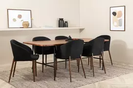 Venture Design Valgomojo stalas, Uno, 200x90 cm, Juodas Riešutas, Valgomasis kėdė, Arch, 83x48.5 cm, Juoda