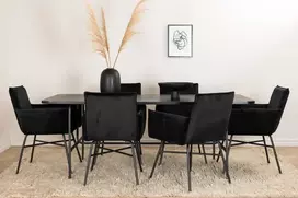 Venture Design Valgomasis stalas ir kėdės komplektas, Uno ir Petra, Stalas: 200x90x74 cm Kėdė: 60x87x57 cm, Juoda