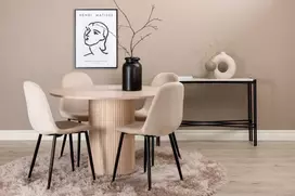 Venture Design Valgomojo stalas, Bianca apvalus, 110x74 cm, baltas plovimas juoda furniruota + Polar valgomasis kėdė, 53x88 cm, beždžio spalva