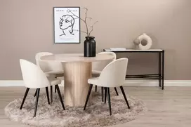 Venture Design Valgomojo stalas, Bianca apvalus, 110x74 cm, Baltas, Valgomasis kėdė, Velveto medžiaga, 57x76.5x50 cm, Beždžionės spalva