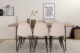 Venture Design Valgomasis stalas, Uno, 200x90 cm, Juodas/Riešutas, Valgomasis kėdė, Polar, 88x42.5 cm, Juoda/Beždžiovytė