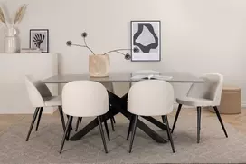 Venture Design Valgomojo stalas, Piazza, 76x180x90 cm, Pilka/Juoda, Valgomasis kėdė, Veltinas, 57x76.5x50 cm, Bežinis/Juodas