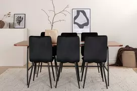 Venture Design Valgomojo stalas, Uno, 200x90 cm, Juoda/Riešutas, Valgomasis kėdė, Windu Lyx, 94x43 cm, Juoda Velveetas