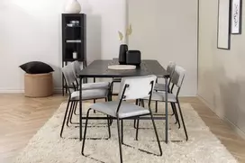 Venture Design Valgomasis stalas, Uno, 200x90 cm, Juodas, Valgomasis kėdė, Kenth, 76x40 cm, Pilka