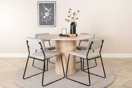 Venture Design Valgomasis stalas, Bianca apvalus, ⌀110 cm, Balta + Valgomasis kėdė, Kenth, 52x76x40 cm, Šviesiai pilka