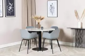 Venture Design Valgomasis stalas, Estelle, ø106x75 cm, Balta, Valgomasis kėdė, Comfort, 52x79.5x60.5 cm, Pilka
