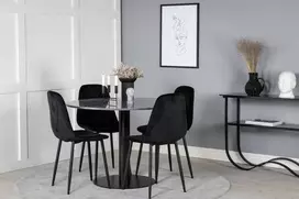 Venture Design Valgomasis stalas, Estelle, ø106x75 cm, Juodas / Valgomasis kėdė, Polar, 52x86x44 cm, Juoda
