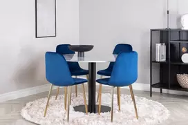 Venture Design Valgomojo stalas, Estelle, 106 cm, Balta, Kėdė, Polar, 52x86x44 cm, Mėlyna