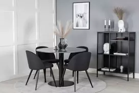Venture Design Valgomasis stalas, Estelle, ø106x75 cm, Juodas / Velvet valgomasis kėdė, 57x76.5x50 cm, Juoda