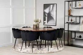 Venture Design Valgomasis stalas, Kopenhaga, ⌀140 cm, rudas / Valgomasis kėdė, Limhamn, 54x76x61 cm, juoda aksomas