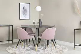 Venture Design Valgomojo stalas, Dipp, ⌀115 cm, Juodas, Valgomasis kėdė, Velvetas, 57x76.5x50 cm, Rožinė