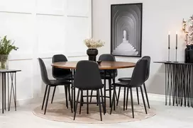 Venture Design Valgomojo stalas, Kopenhaga, ⌀140 cm, Ruda / Valgomasis kėdė, Poliaras, 43x85.3x43.5 cm, Juoda