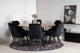 Venture Design Valgomasis stalas, Kopenhaga, ⌀140 cm, Ruda / Valgomasis kėdė, Veltinė prabanga, 66x88.5x50 cm, Juoda