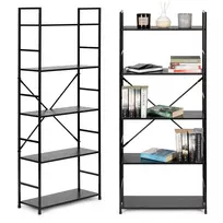 Modernhome Plati lentyna LOFT, medinė 5 lentynos, juoda