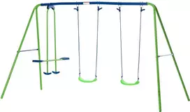 "Outsunny" sūpynės 3 sūpuoklių komplektai su 2 sūpynėmis ir veidas į veidą Matmenys 2,8L x 1,4W x 1,78H m Epoksidinis metalas Antikorozinė PE Žalia Mėlyna