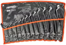 Žiedinių raktų rinkinys, lenkti 6–32 mm, 12 vnt., AMIO-04197
