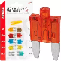 Mini automobilių saugikliai su LED diodais, 10 vnt. amio-04340