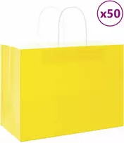 Popieriniai maišeliai 50vnt. su rankenomis, geltonos 32x17x25cm
