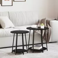 Šoninių staliukų komplektas su lentyna 2 pcs Juodas ąžuolas