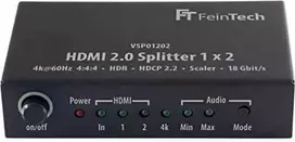 Ecost prekė po grąžinimo FINETECH VSP01202 HDMI 2.0 Splitter 1x2 with 4K HDR Down Scaler Audio-EDID (Atnaujinta)
