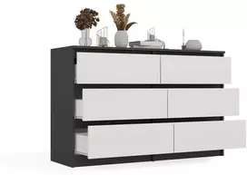 „Top E Shop“ M6 MALWA komoda su 6 stalčiais, 120 cm, antracito/baltos spalvos