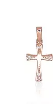 Auksinis pakabukas kryželis. Metalas: Raudonas Auksas. Praba: 585°. Akmuo: Cirkonai - 0.59 g. - 20 mm.