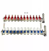 8 kontūrų grindų šildymo skirstytuvas Invena INOX PLUS PROV 8, nerūdijančio plieno