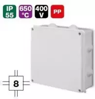 Elektro Plast Nasielsk 0232-00 Hermetiška dėžutė be išvado PK-8 196x196x78mm su gnybtu 5x35mm2 IP55 balta 0232-00