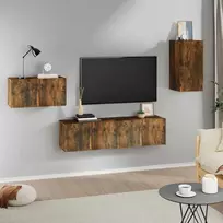 TV staliukas TV spintelių komplektas, 4 dalių, dūminio ąžuolo, mediena