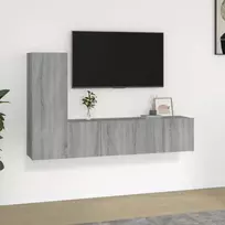 TV staliukas TV spintelių komplektas, 3 dalių, pilkas ąžuolo, mediena