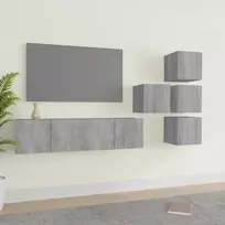 TV staliukas TV spintelių komplektas, 6 dalių, pilkas ąžuolo, mediena