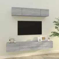 TV staliukas TV spintelių komplektas, 4 dalių, pilkas ąžuolo, mediena