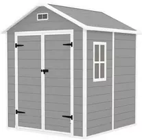 Outsunny įrankių namelis 2,4m², vandeniui atsparus sodo namelis su grindimis, šlaitinis stogas, 182x151x219/181 cm, įrankių namelis su užrakinamomis durimis, langas, dviračių garažas, aliuminio sodo spinta, kiemui, sodui, pilkas
