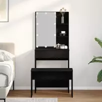 LED makiažo stalo komplektas su stalčių 2 pcs Juodas ąžuolas