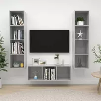 TV staliukas Televizoriaus spintelių komplektas, 3 dalių, betono pilkas, MDP