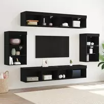 TV staliukas TV spintelių komplektas 8 pcs juoda ąžuolo Apdirbta mediena