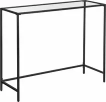 Leobert Konsolinis stalas su grūdinto stiklo stalviršiu, juodas ir skaidrus, 100 × 35 × 80 cm