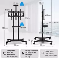 Promotions Mobilus televizoriaus stovas, 78x78x150-188 cm, juodas