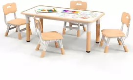 Promotions Vaikiškas stalas su kėdėmis, 119,4x59,7x48-60 cm, žalia/natūrali/rožinė