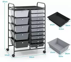 Promotions Vežimėlis su ratukais, 15 stalčių, 63,5x36,8x87,6 cm, baltas ir margas