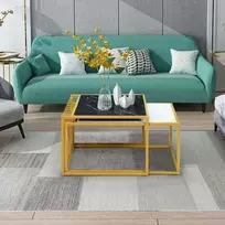 Promotions Nesting kavos stalų rinkinys, 80x53x38 cm ir 60x60x44 cm, juoda balta auksas
