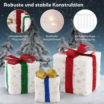 Promotions Kalėdinė dekoracija, apšviesti dovanų dėžutės rinkinys, 3 vnt., 25x25x26 cm, balta, raudona, auksinė, žalia, mėlyna