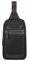 Piquadro, Trakai, Leather - Fabric, Mono Sling, Textile Crossbody Bag, Juodas, 42021990, 31 x 18 x 7 cm, For Men