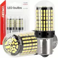 LED lemputės canbus ba15s p21w r10w r5w 600lm 144smd baltos 12v 24v amio-04473