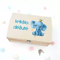 Medinė skrynelė "Krikšto dėžutė su drambliuku"