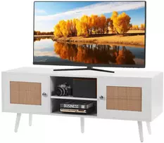 TV staliukas Ratano televizoriaus staliukas, boho vidurio amžiaus spintelė, reguliuojamos lentynos, 55 colių medijos konsolė