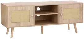 Rotango TV staliukas 1397 mm (55 colių) televizoriui, boho stiliaus, su reguliuojamomis lentynomis, ąžuolo spalvos